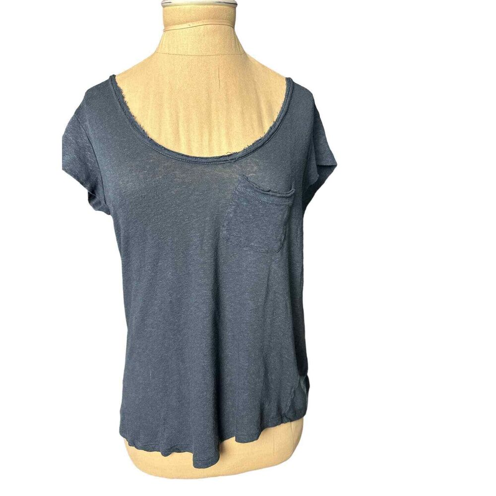 Brochu Walker Linen/Viscose Indigo Blue Tee Shirt Size Small